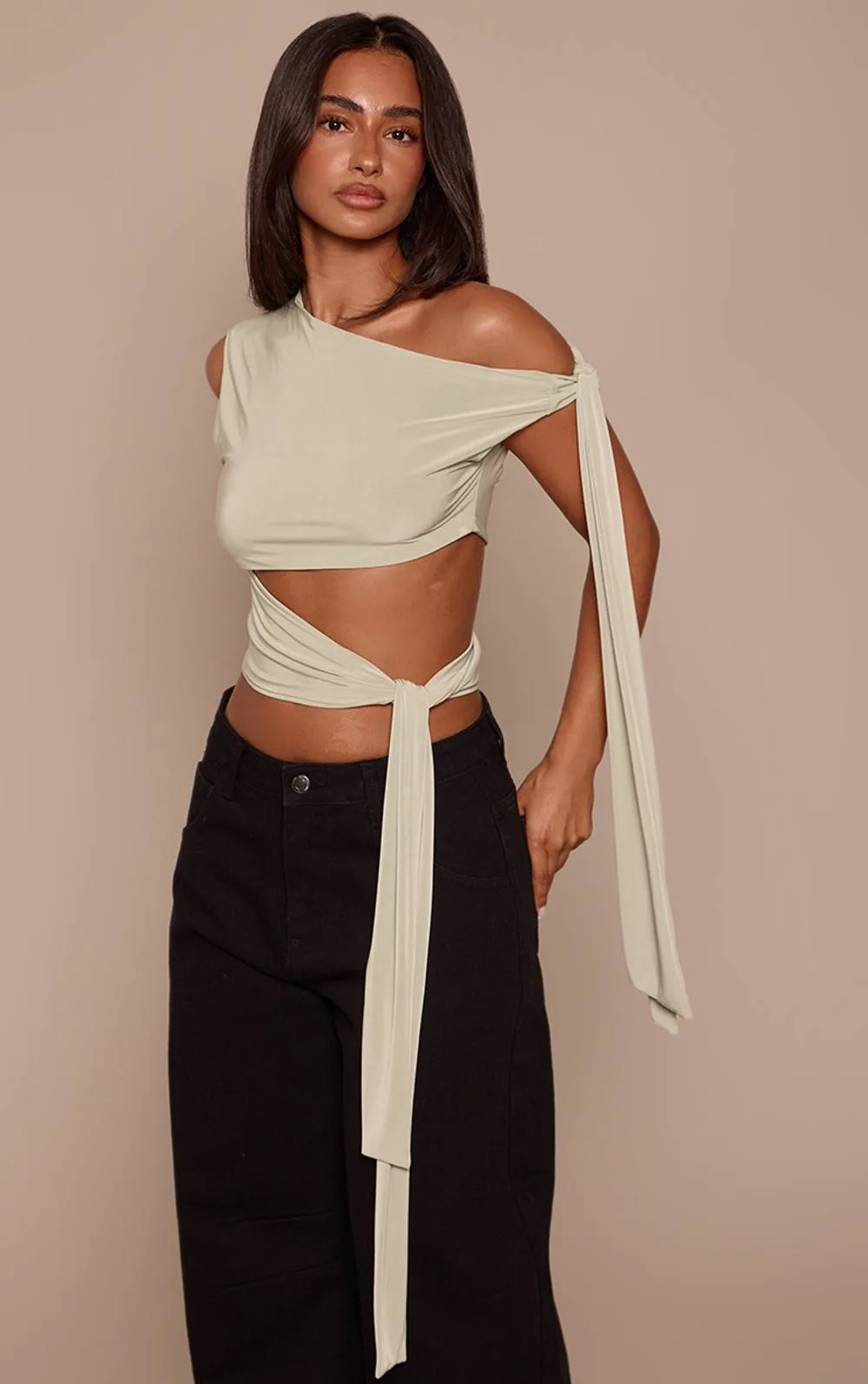 Cut Out Tie Side Sleeveless Slinky Top by PrettyLittleThing