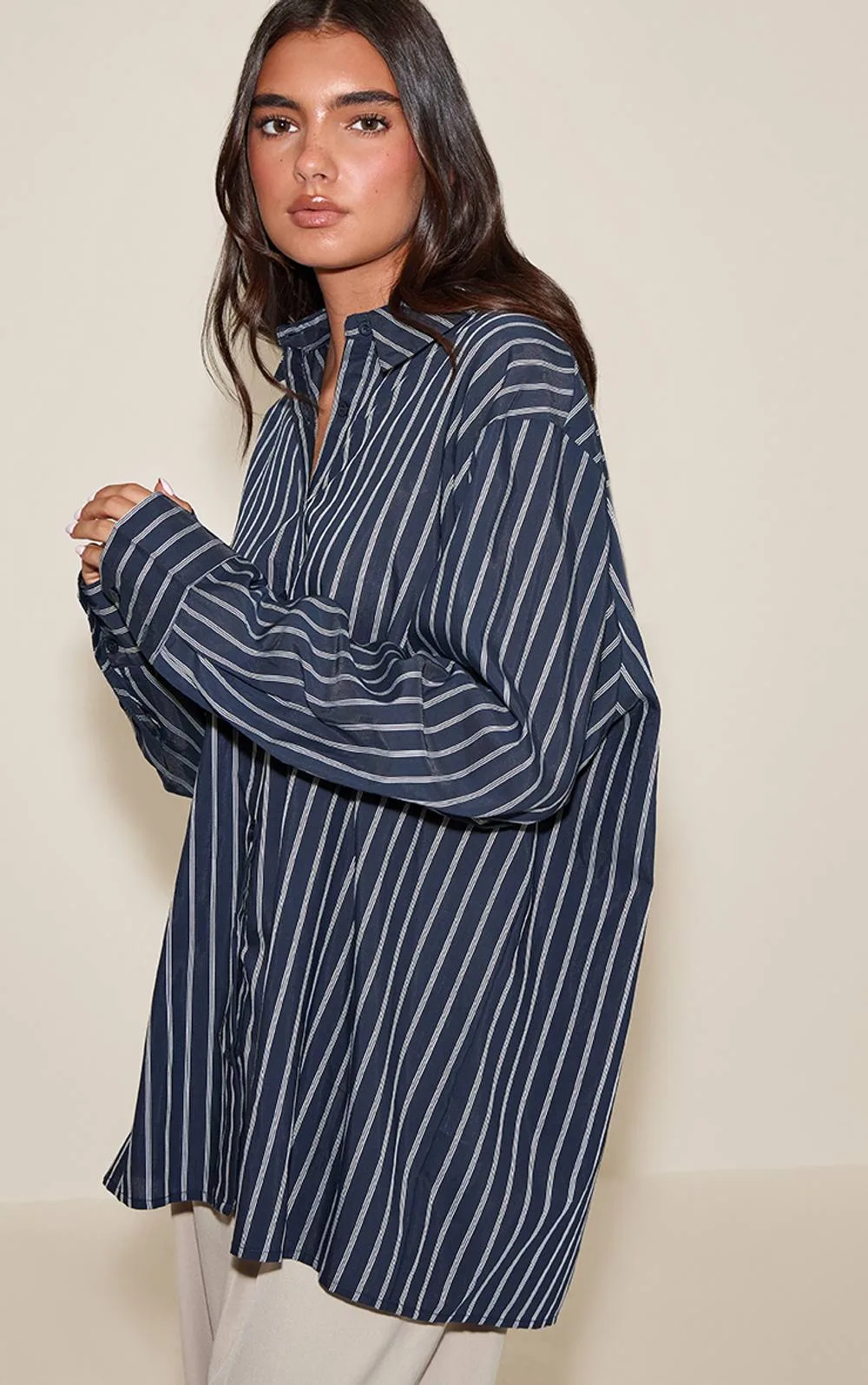 Lightweight Stripe Oversized Shirt by PrettyLittleThing