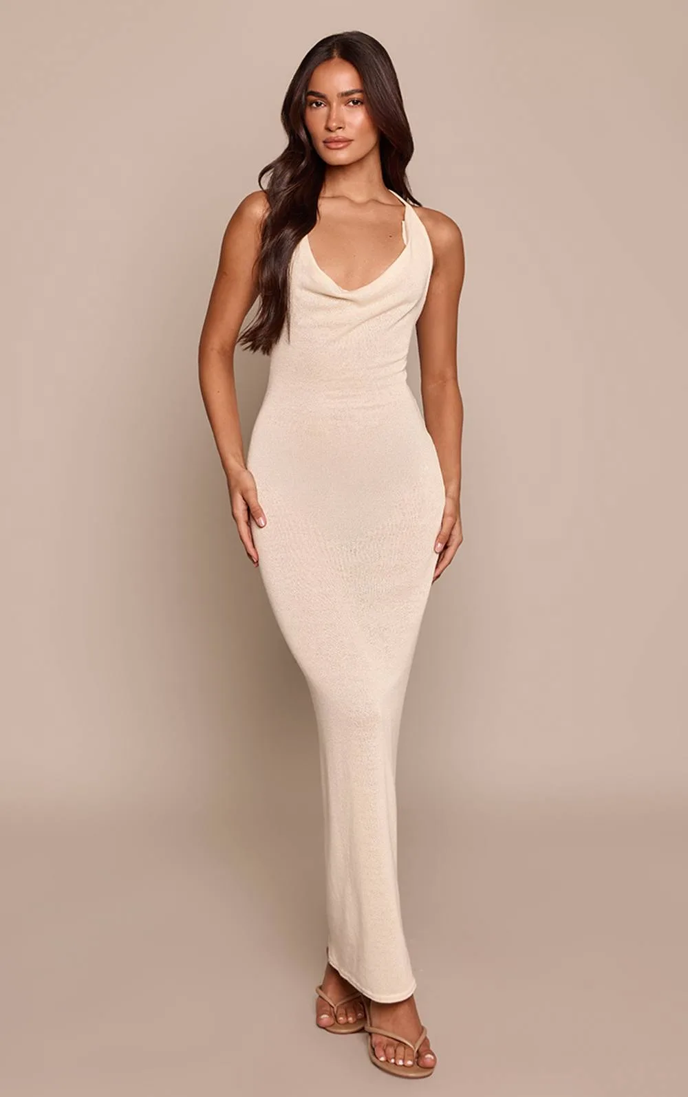 Textured Cowl Front Maxi Dress