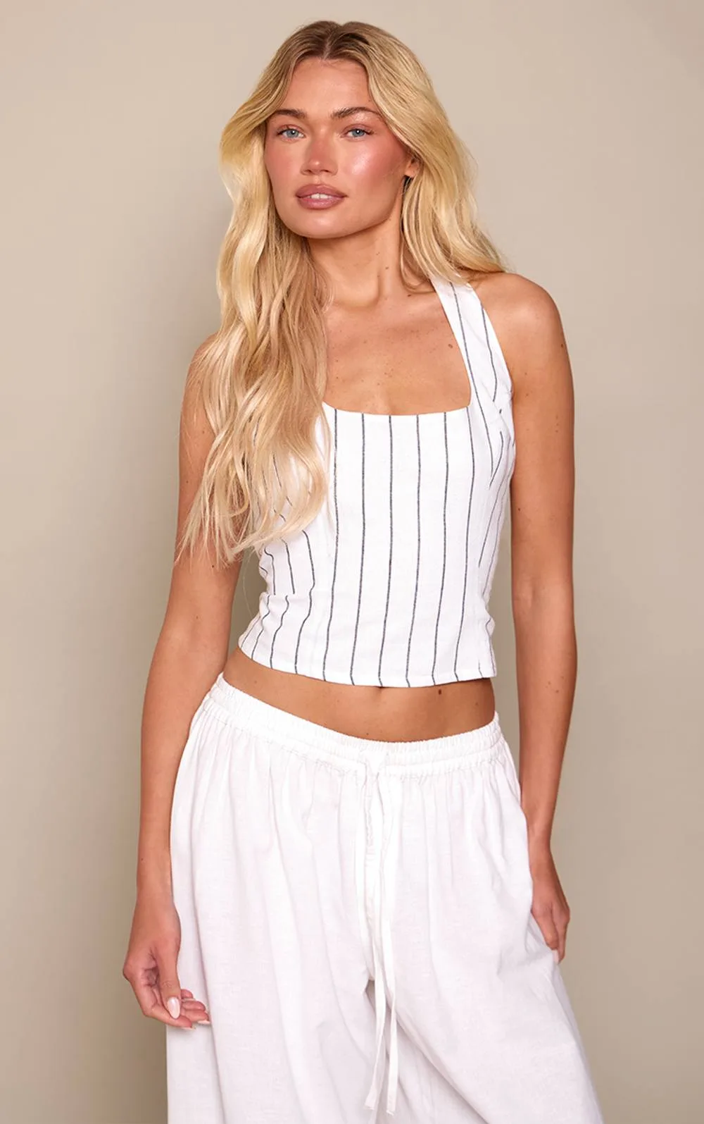 Cotton Lace Back Halterneck Top