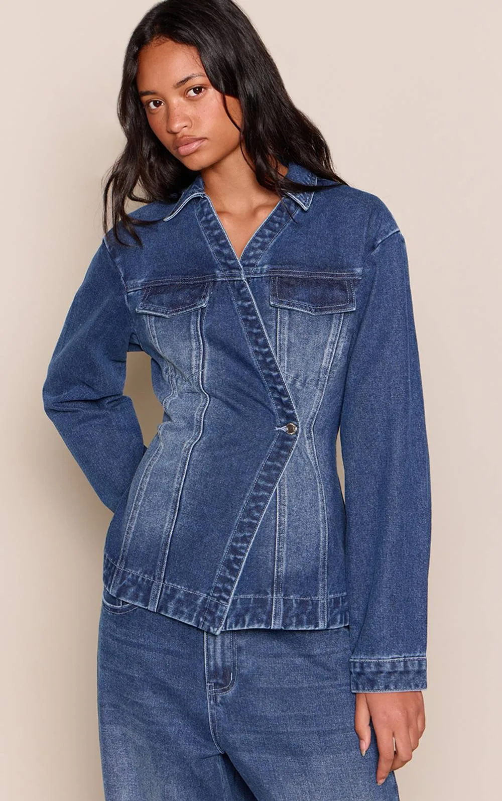 Asymmetric Button Denim Shirt by PrettyLittleThing