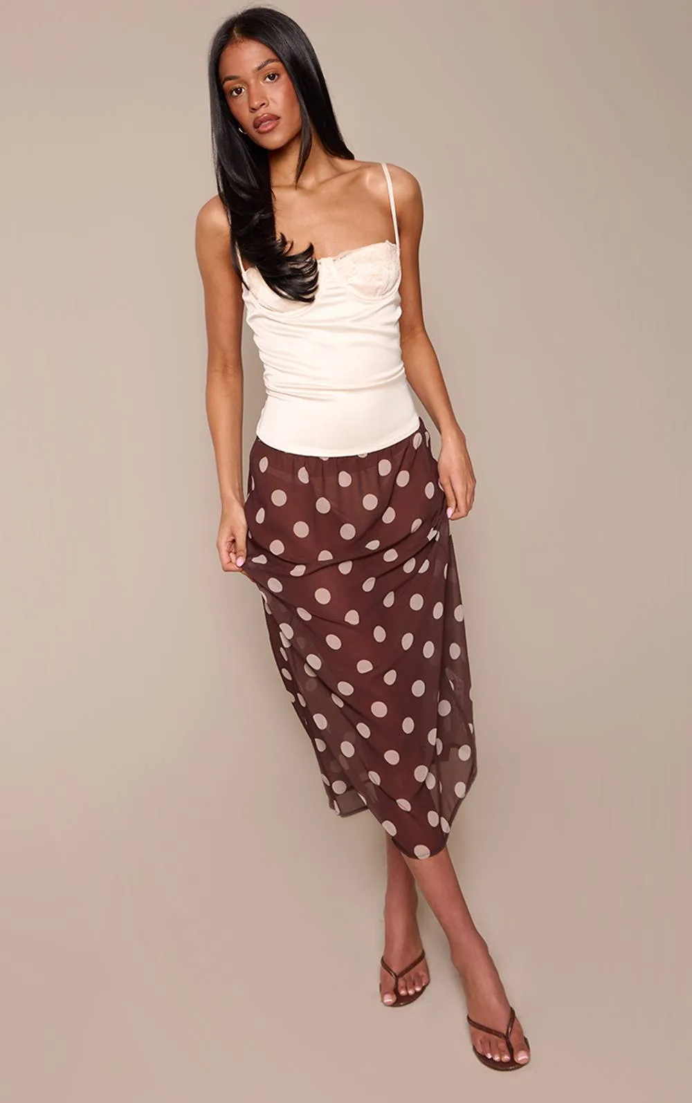 Polka Dot Chiffon Midi Skirt