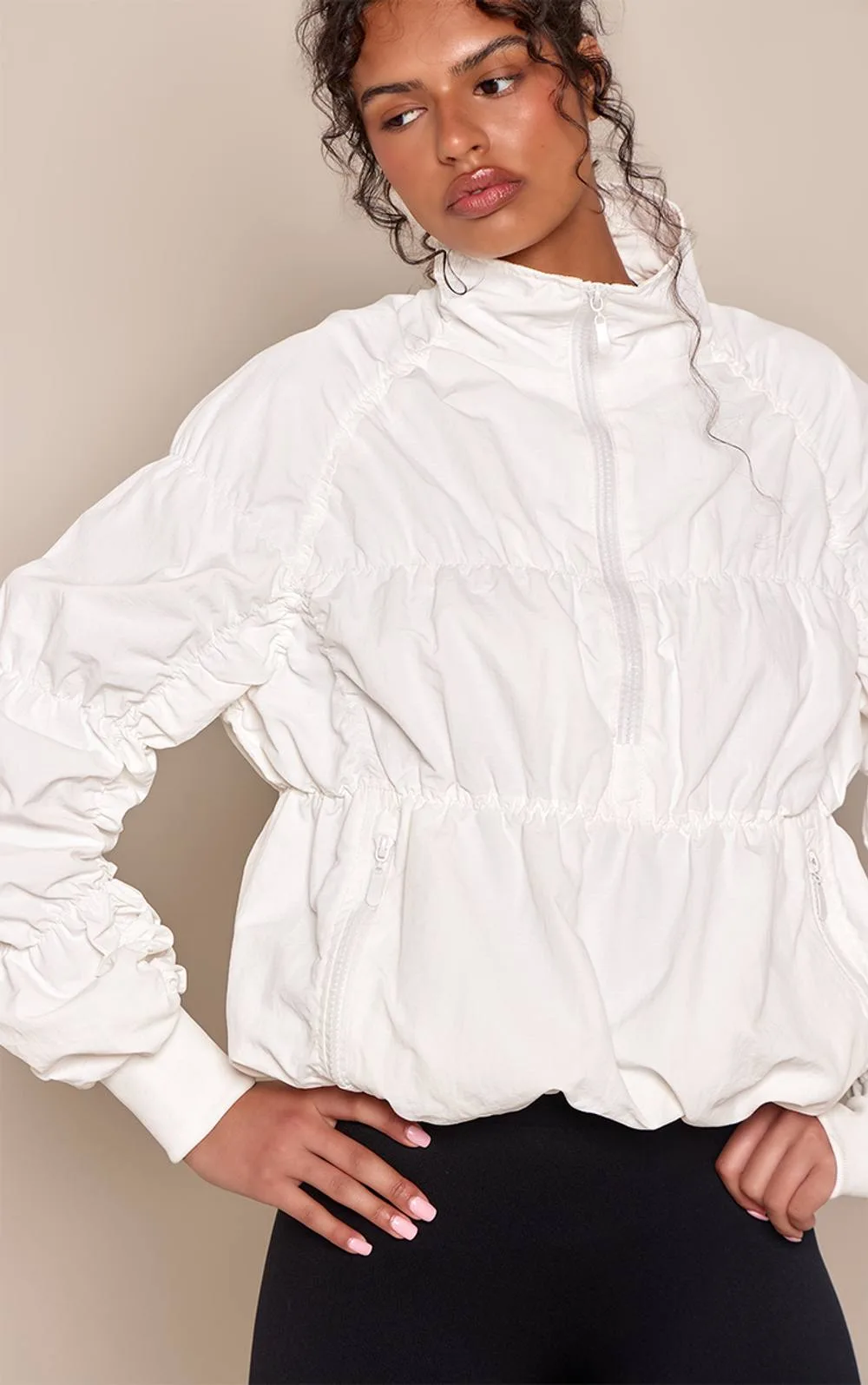 Ruched Zip Through Windbreaker