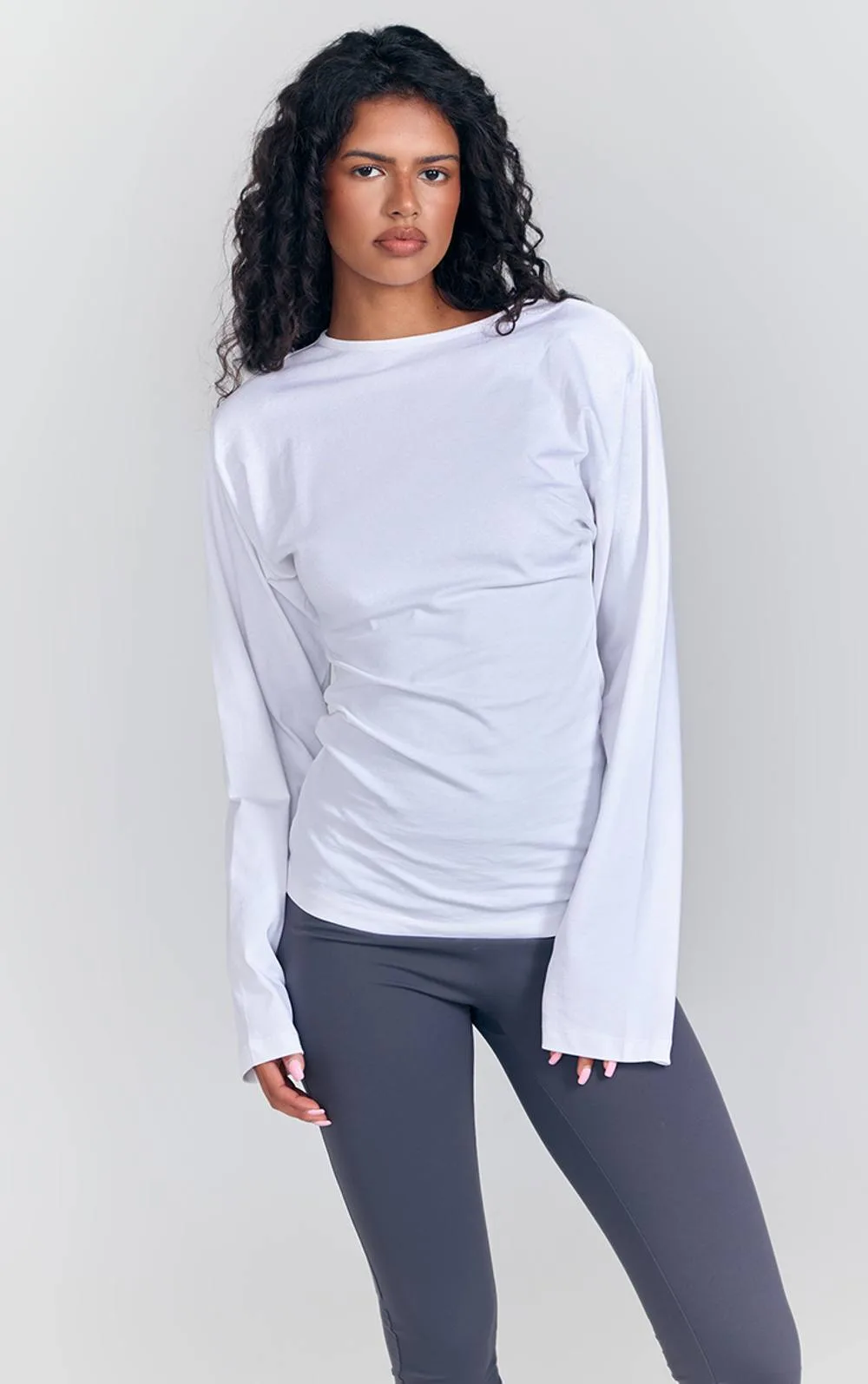 Cotton Shoulder Pad Cinched T-Shirt by PrettyLittleThing
