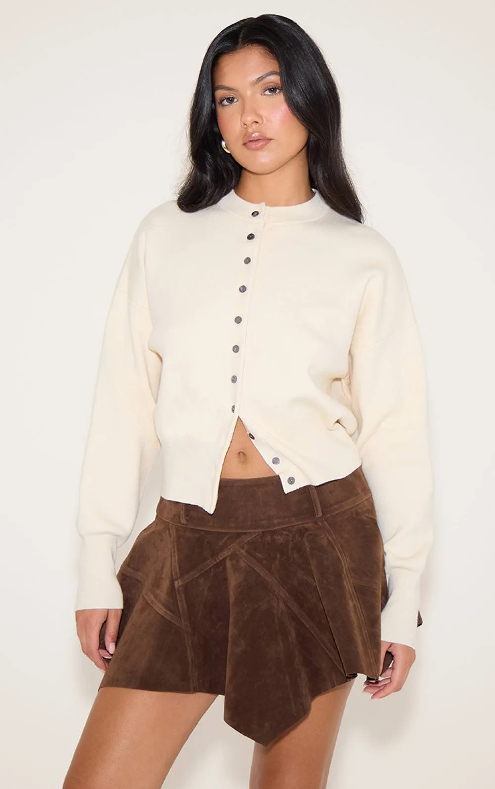 Faux Suede Hanky Hem Mini Skirt by PrettyLittleThing
