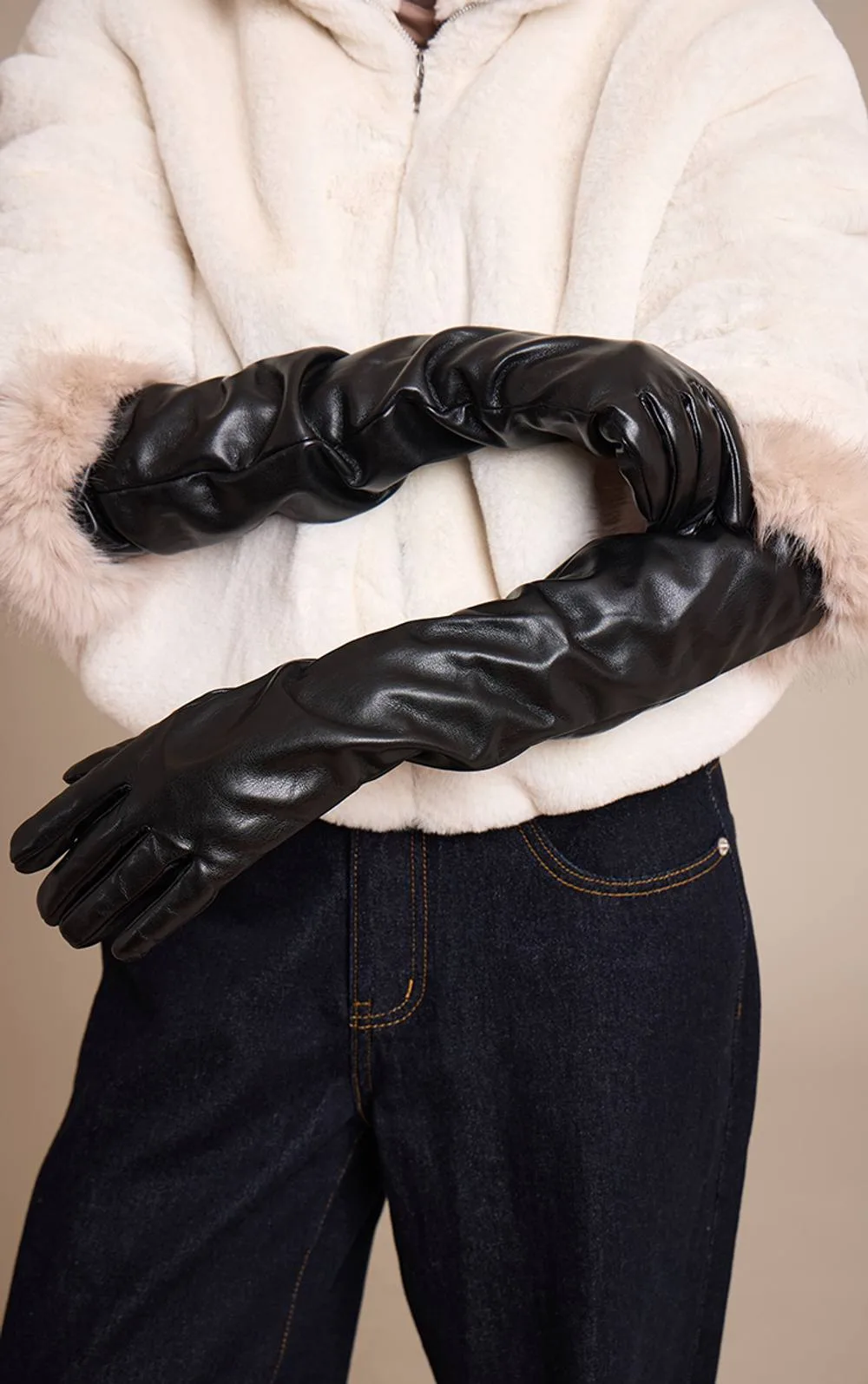 Contrast Full Length Fur Trim Gloves by PrettyLittleThing