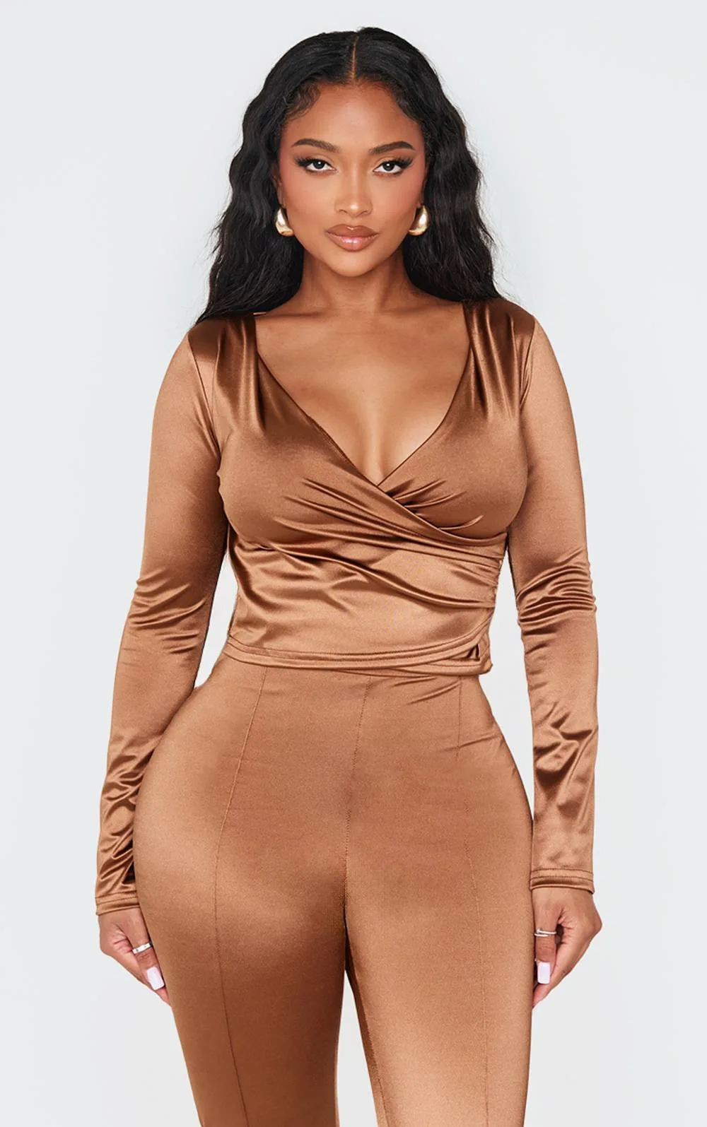 Shape Disco Sculpt Wrap Over Long Sleeve Top by PrettyLittleThing