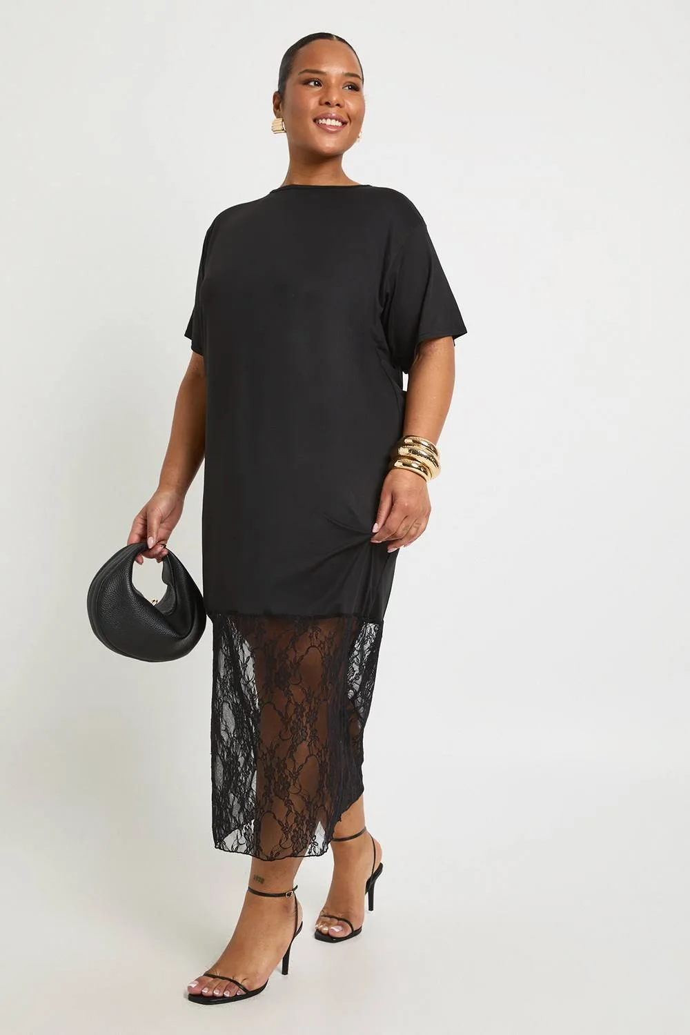 Lace Detail Midaxi T-Shirt Dress