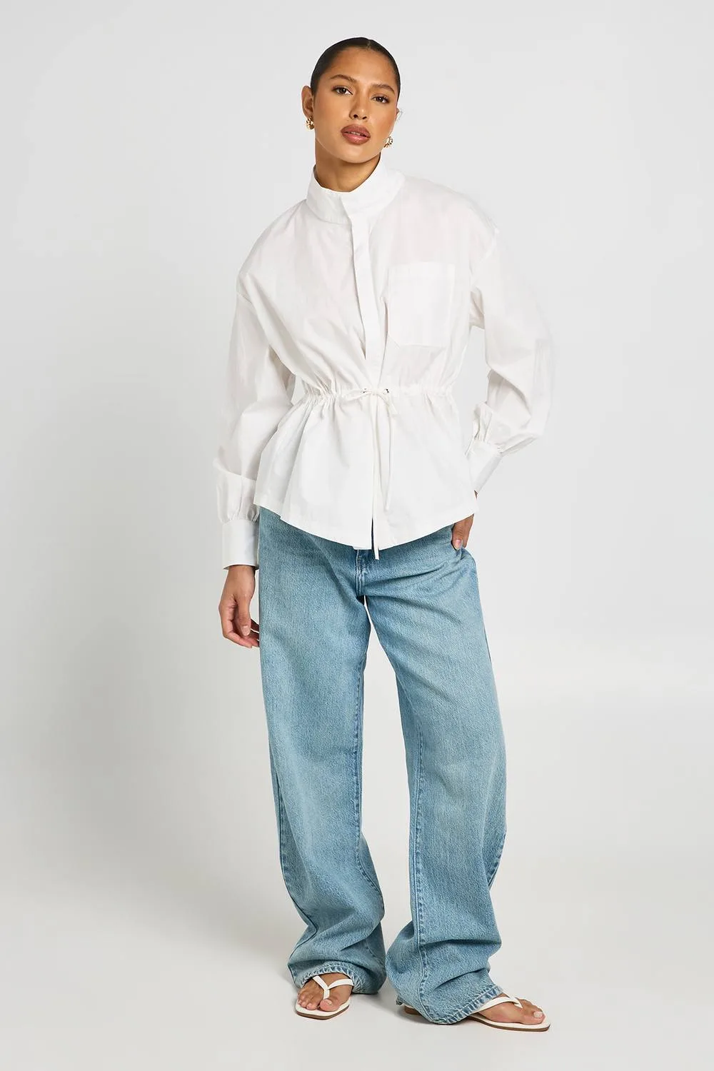 Cinched Waist Funnel Neck Shirt by boohoo