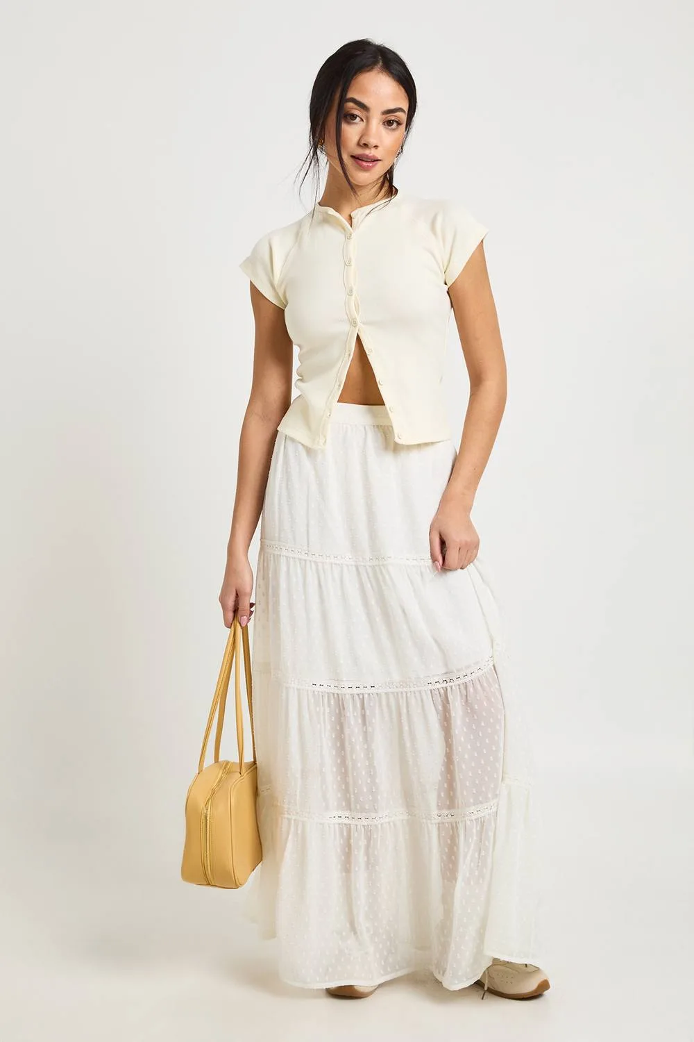 Dobby Chiffon Maxi Tiered Skirt by boohoo