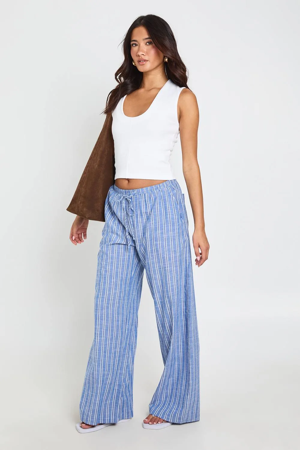 Stripe Wide Leg Trousers by boohoo