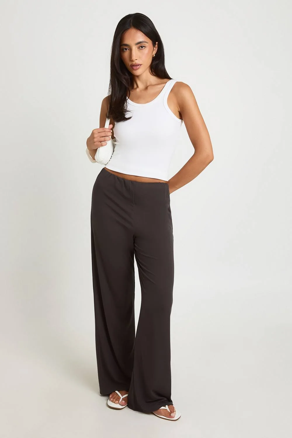 Super Soft Rib Straight Leg Trouser by boohoo