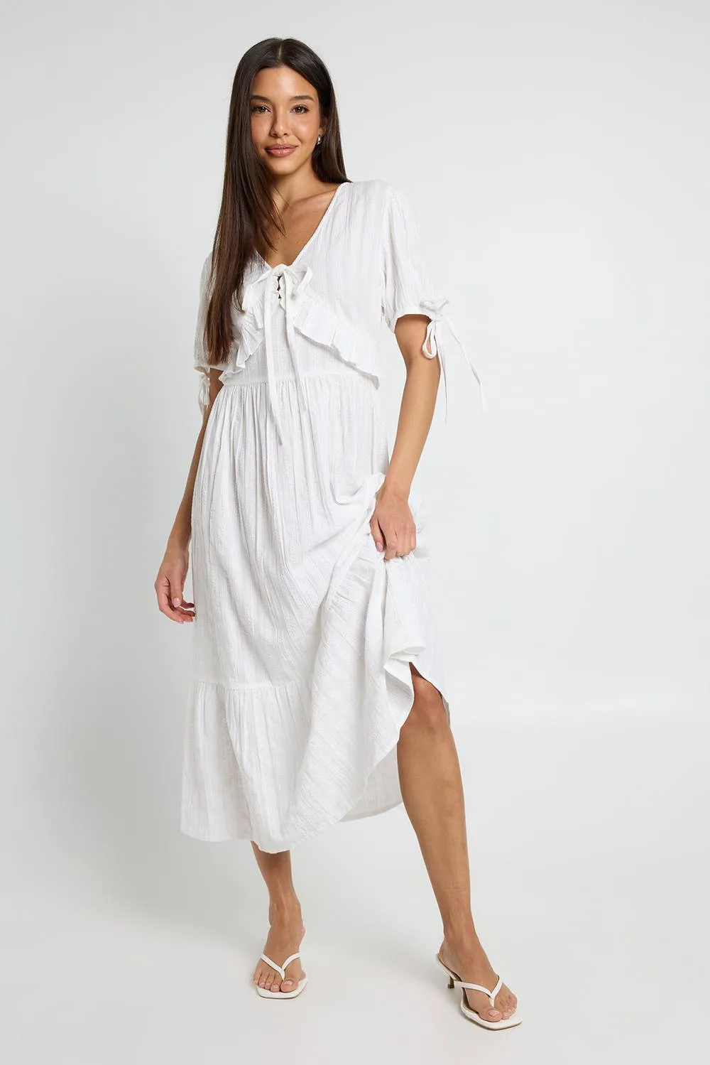Seersucker Ruffle Detail Midaxi Dress by boohoo