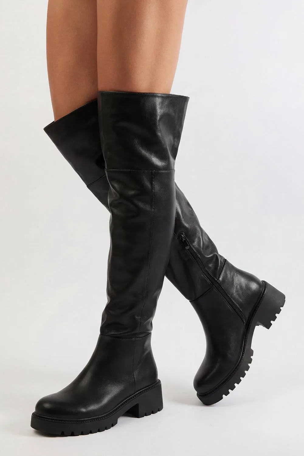 Chunky Block Heel Knee High Boots by boohoo