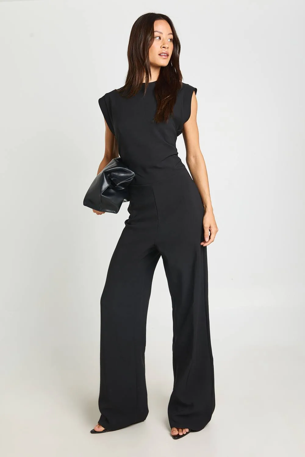 Ruched Waist Wide Leg Jumpsuit by boohoo