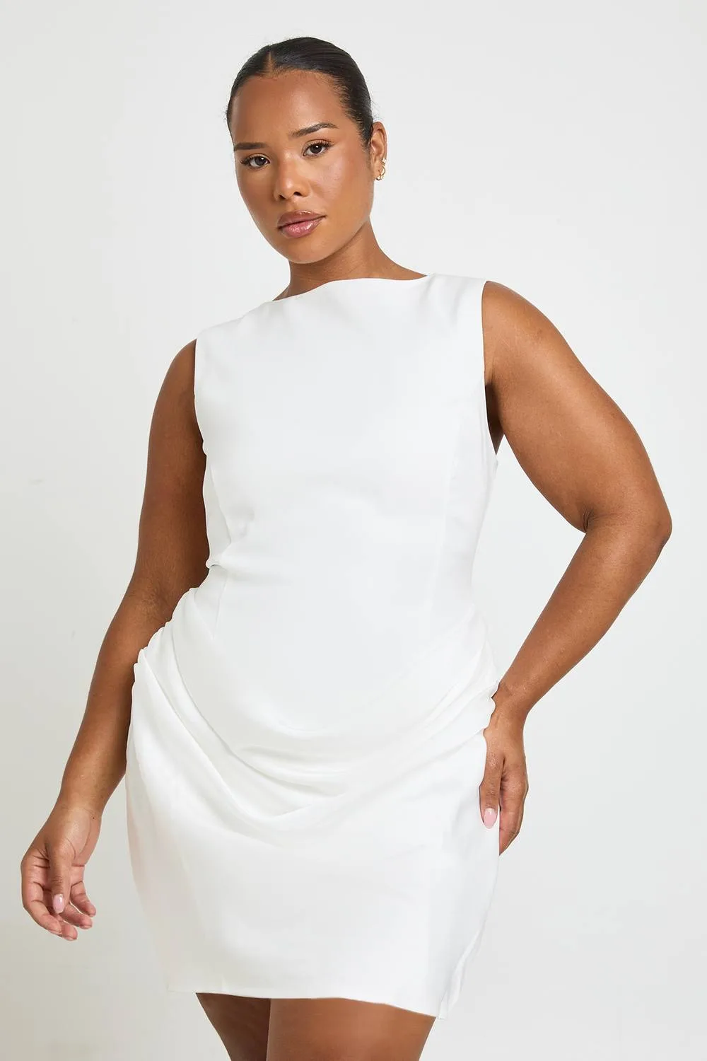 Satin Drape Slash Neck Mini Dress by boohoo