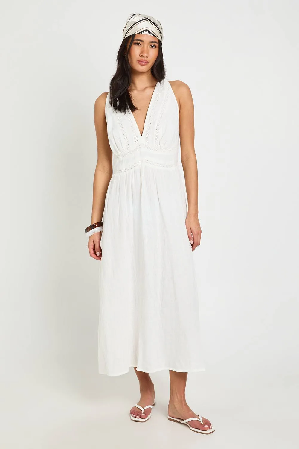 Textured Lace Trim Midaxi Dress by boohoo