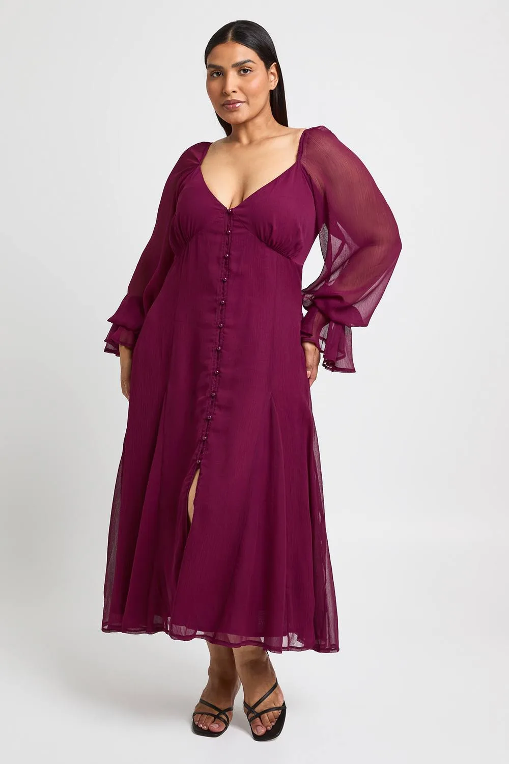Textured Chiffon Godet Hem Midi Dress by boohoo
