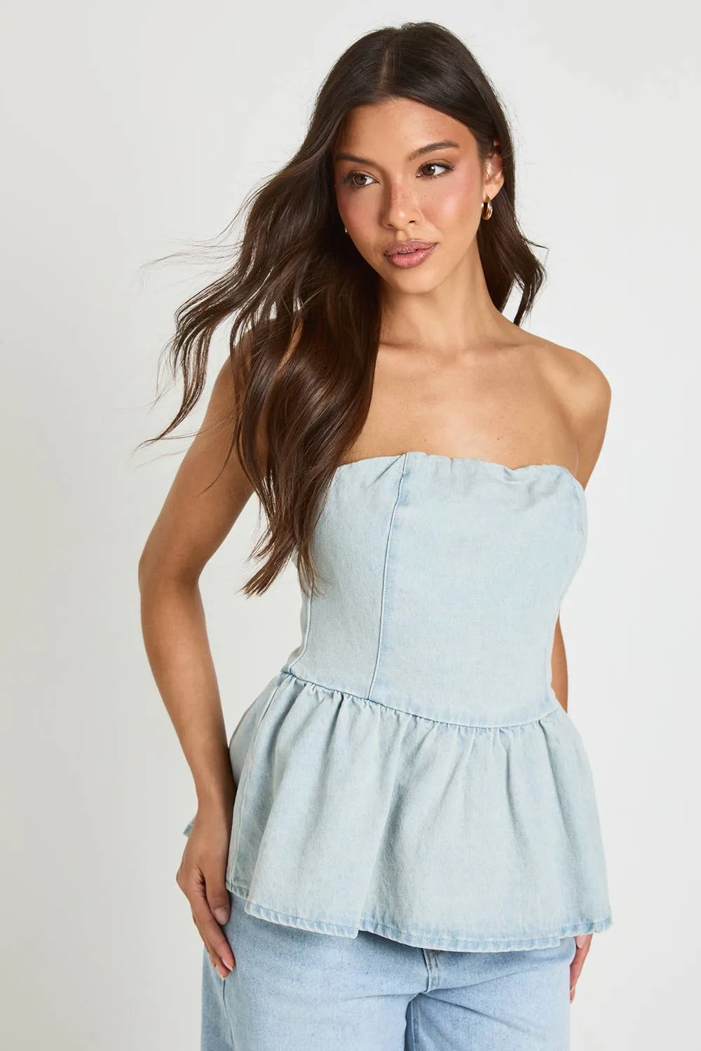 Denim Bandeau Top by boohoo