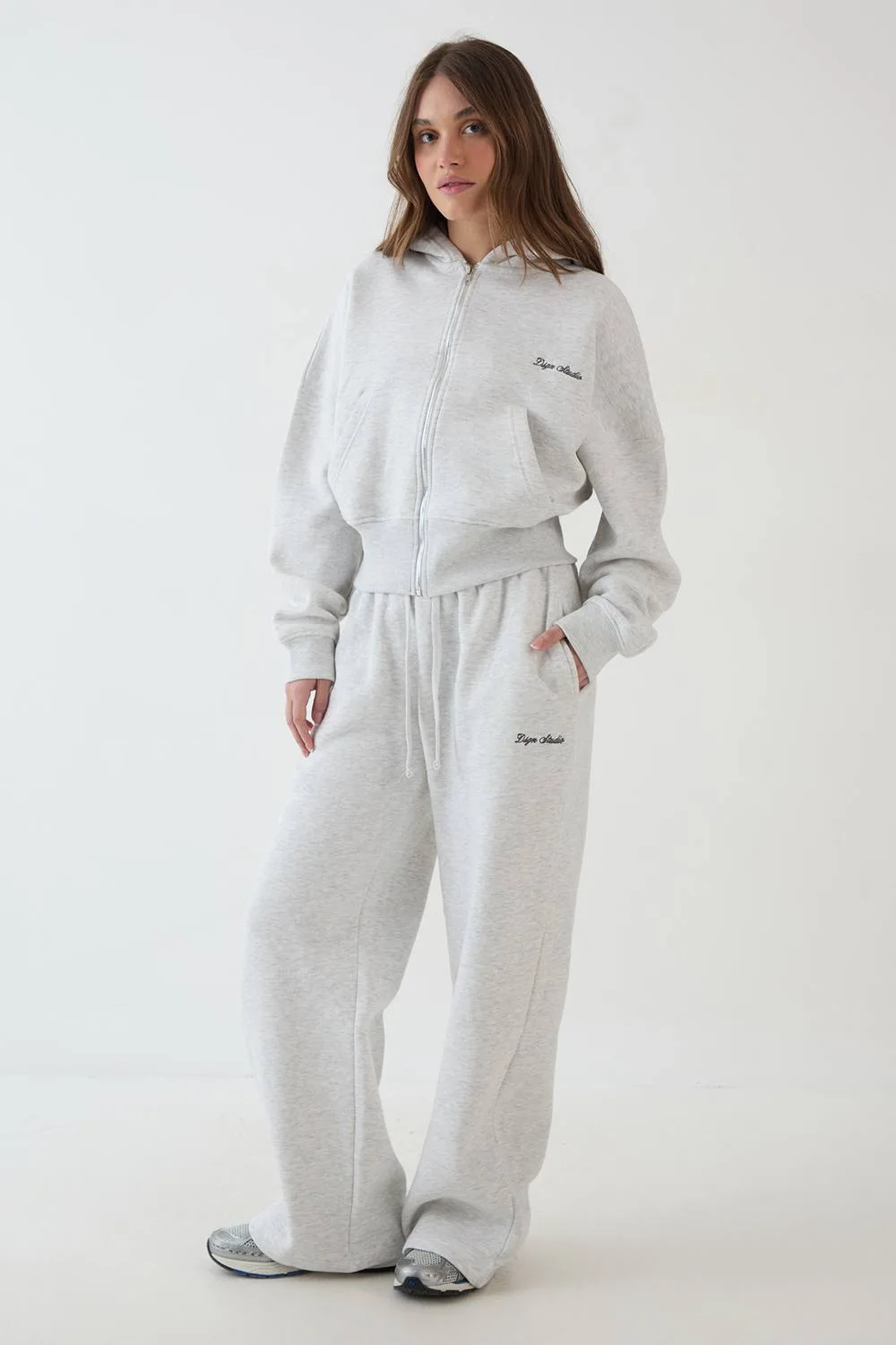 Deep Hem Boxy Crop Zip Through Hooded Tracksuit by DSGN Studio