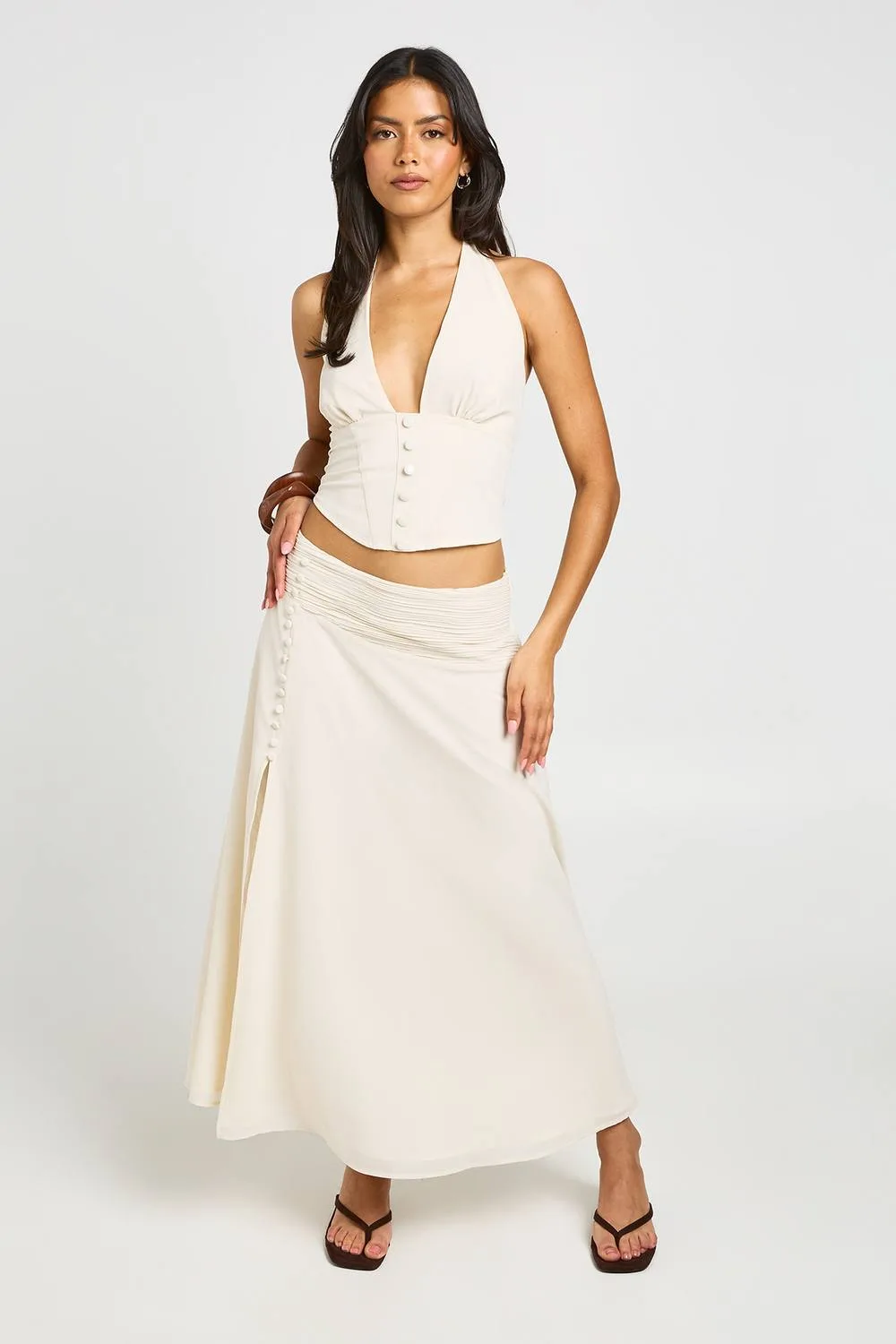 Pleated Waistband Midaxi Skirt by boohoo