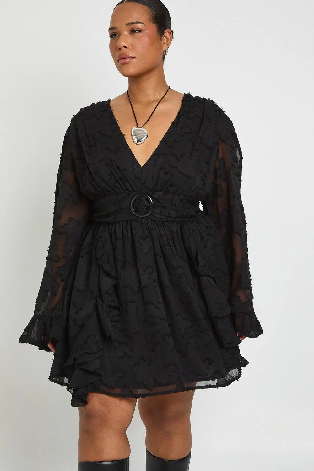 Burnout Floral Long Sleeve Skater Dress by boohoo