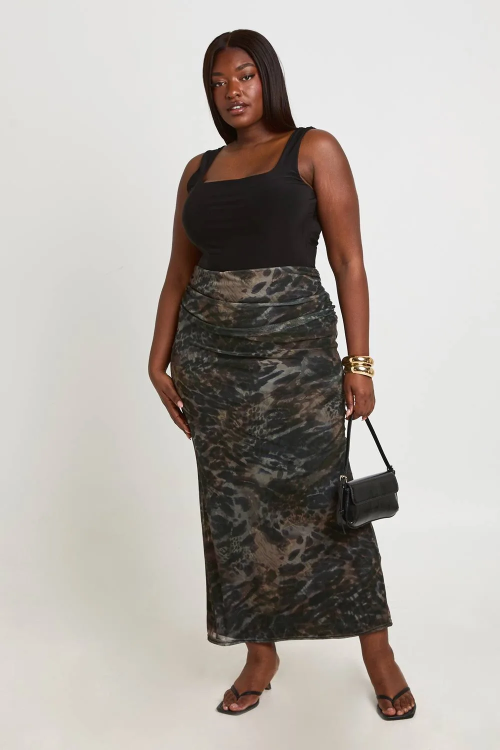 Mix Leopard Mesh Maxi Skirt by boohoo