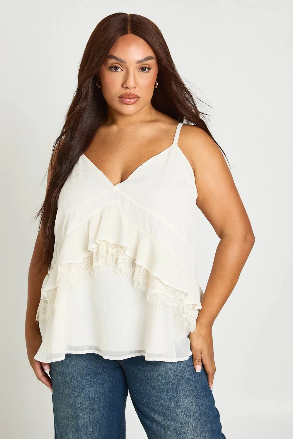 Lace Trim Layered Cami Top by boohoo