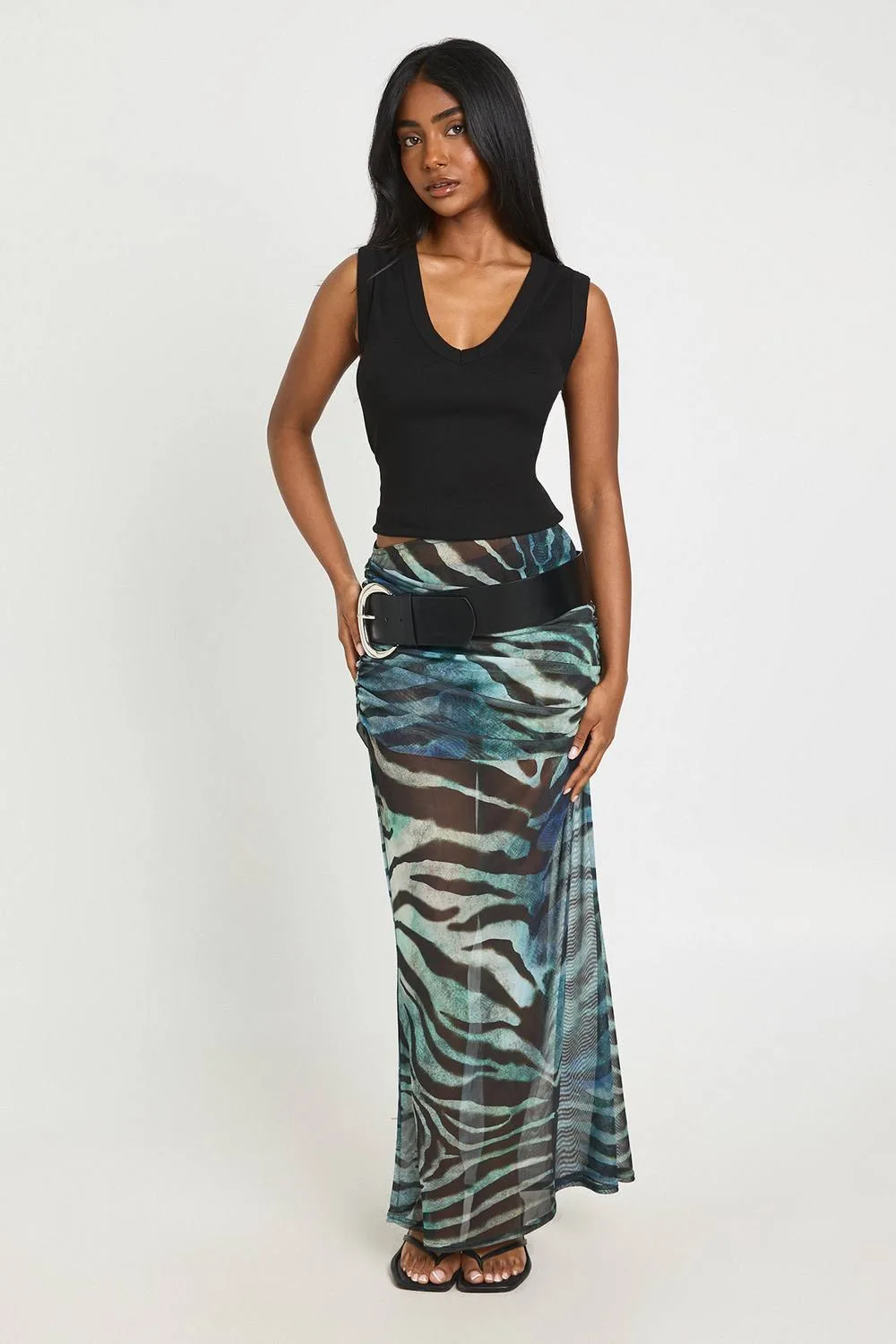 Mesh Animal Print Maxi Skirt by boohoo