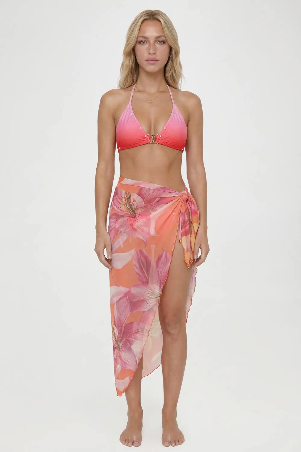 Floral Print Sheer Mesh Beach Sarong