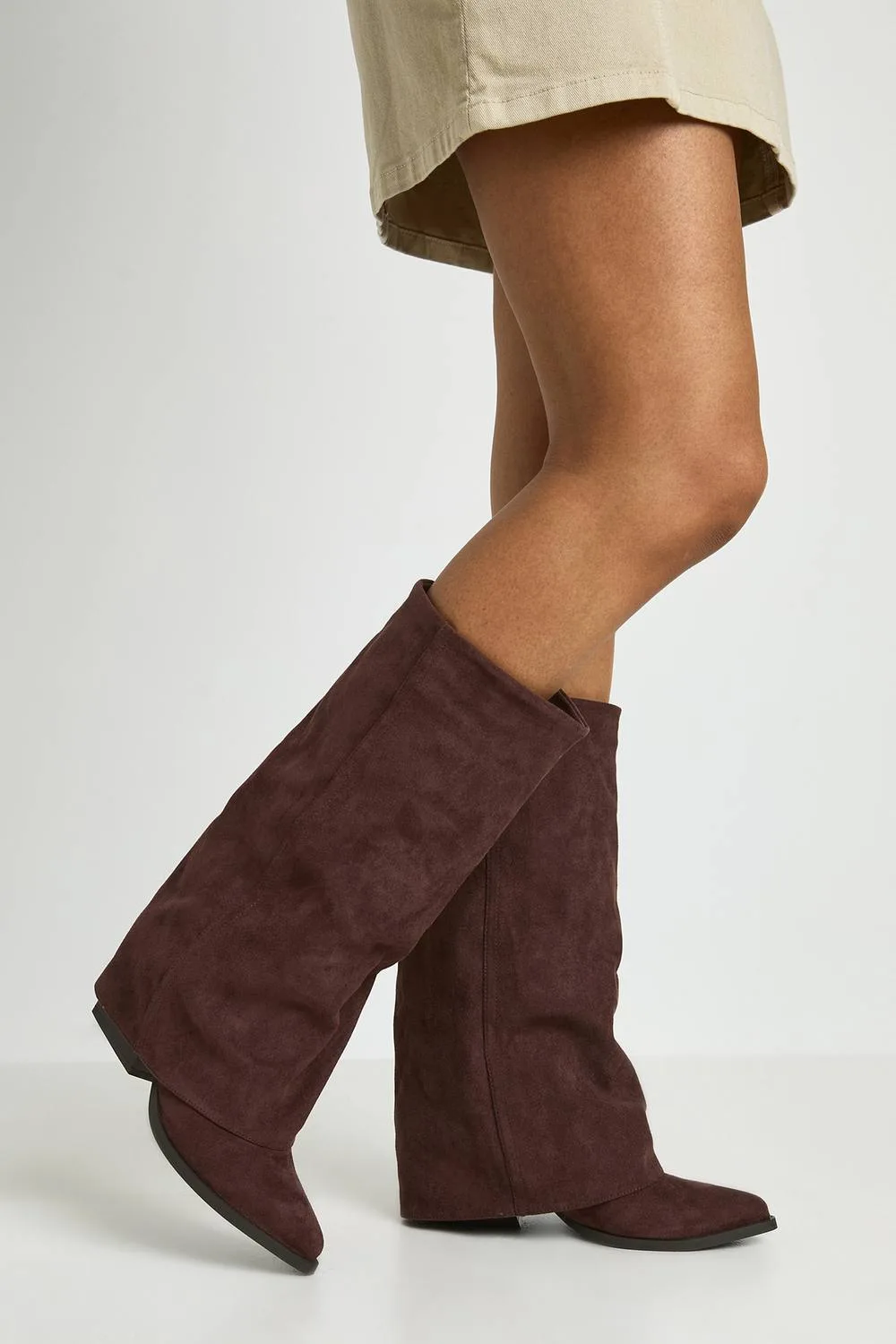 Wide Fit Fold Over Block Heel Knee High Boots by boohoo