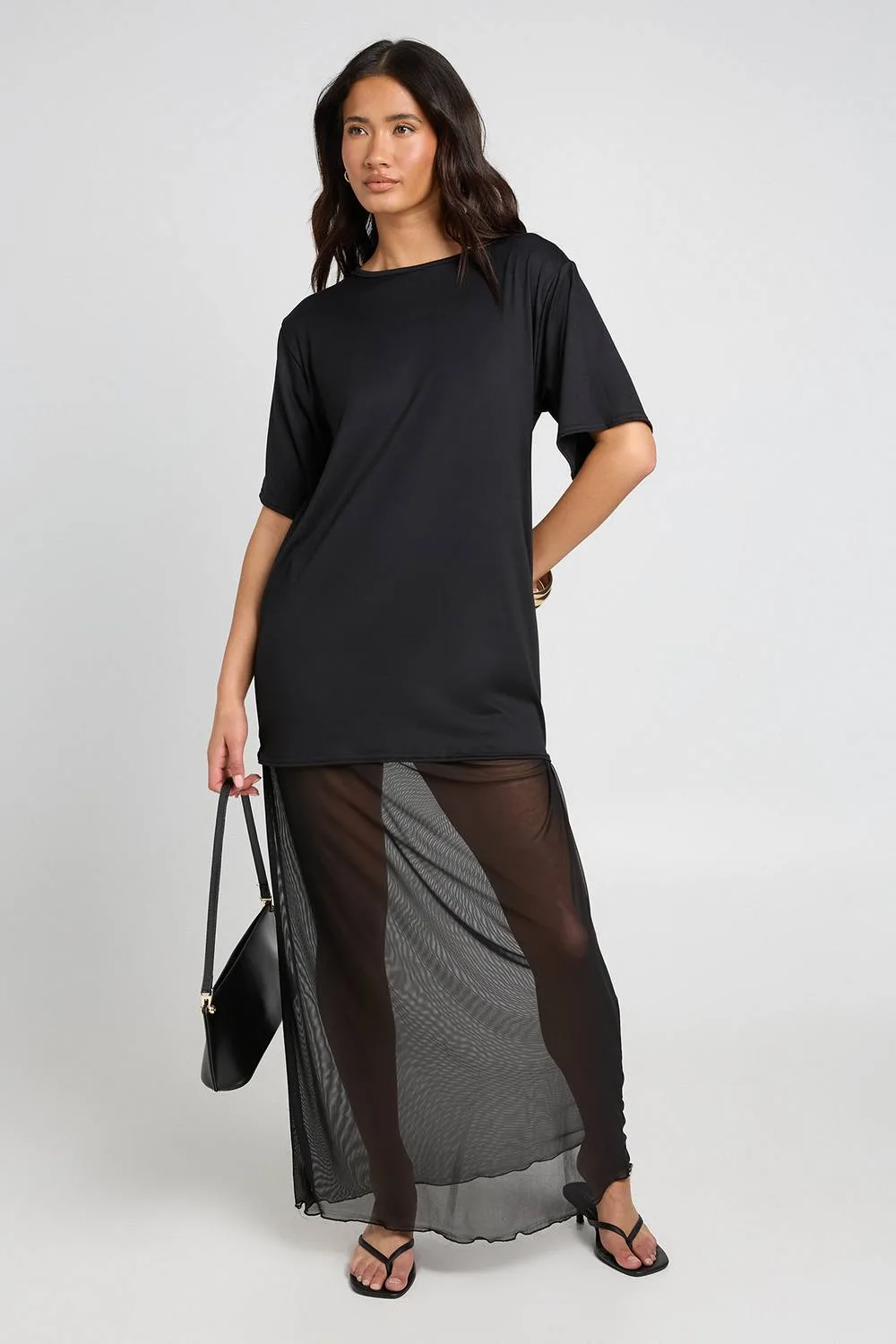 Mesh Hem T-Shirt Dress by boohoo