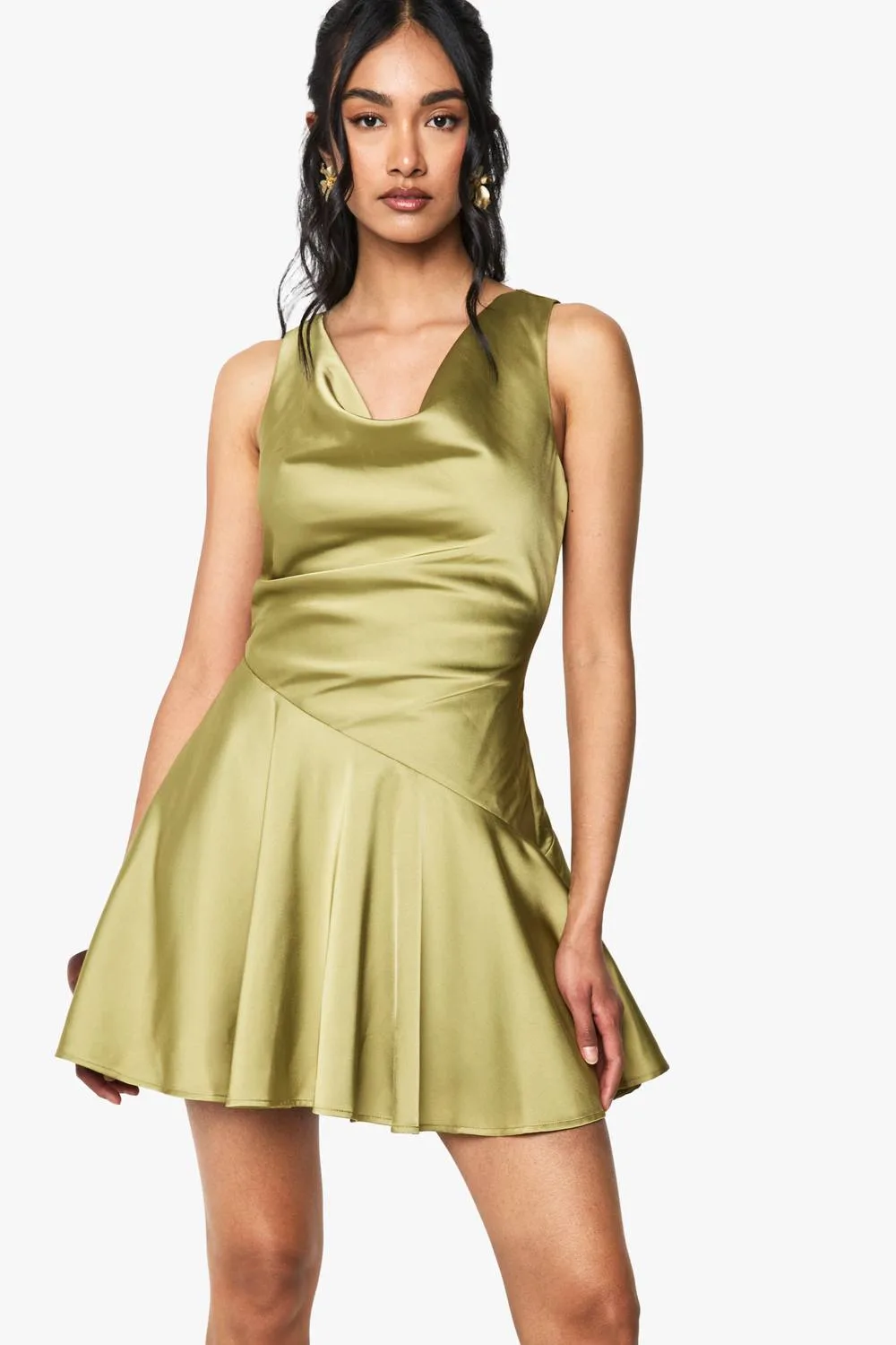 Satin Dropped Waist Mini Dress