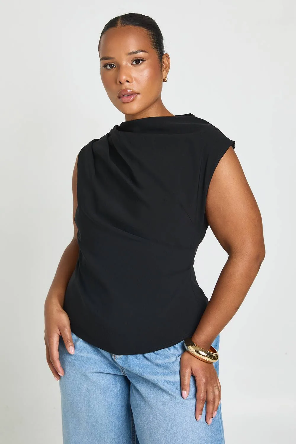 Ruched High Neck Top by boohoo