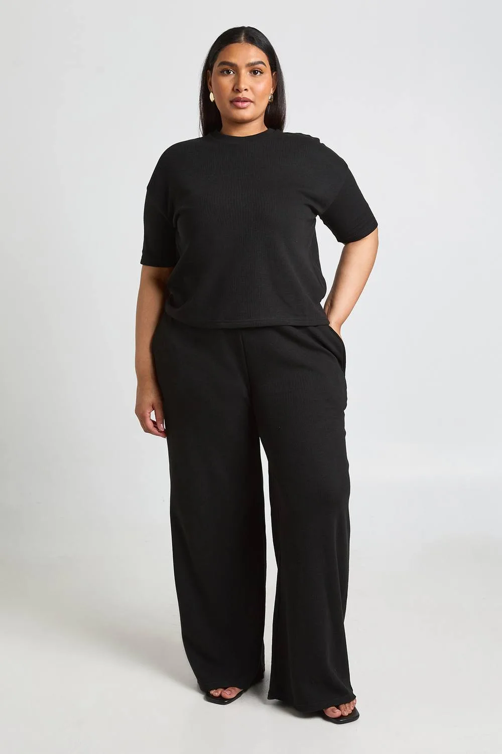 Waffle T-Shirt & Wide Leg Trouser Co-Ord