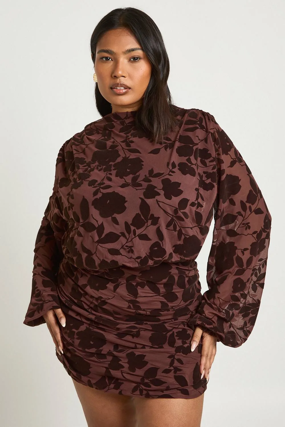 Devore Ruched Bodycon Dress by boohoo