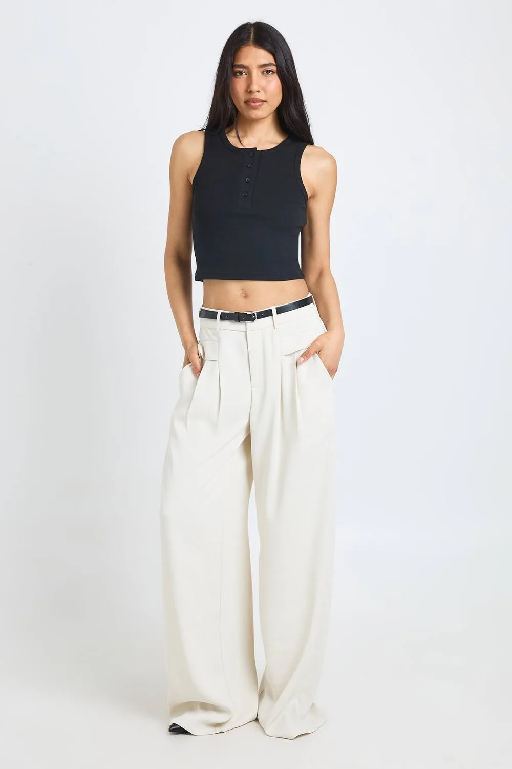Fluid Belted Wide Leg Trousers by boohoo