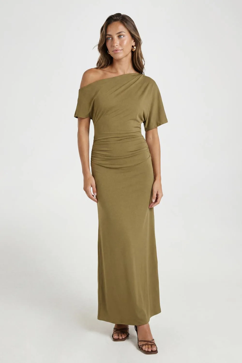 Super Soft Drop Shoulder Ruched Waist Maxi Dress by boohoo