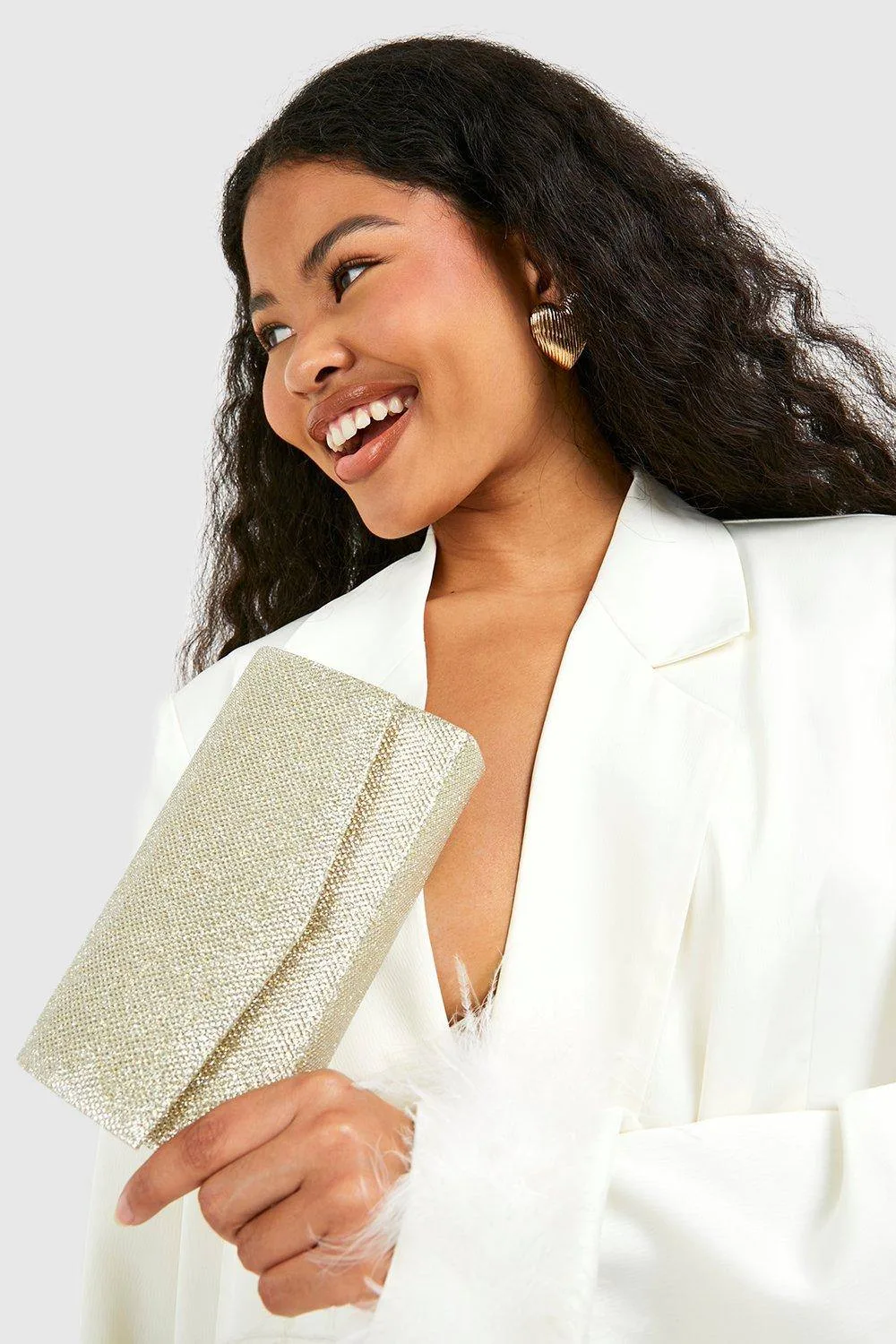 Structured Glitter Clutch Bag & Chain by boohoo