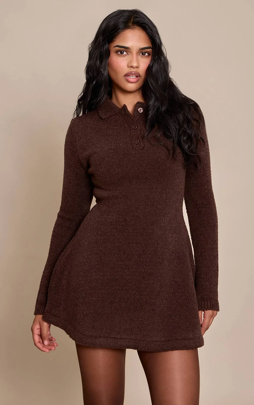 Flippy Long Sleeve Knitted Mini Dress by PrettyLittleThing