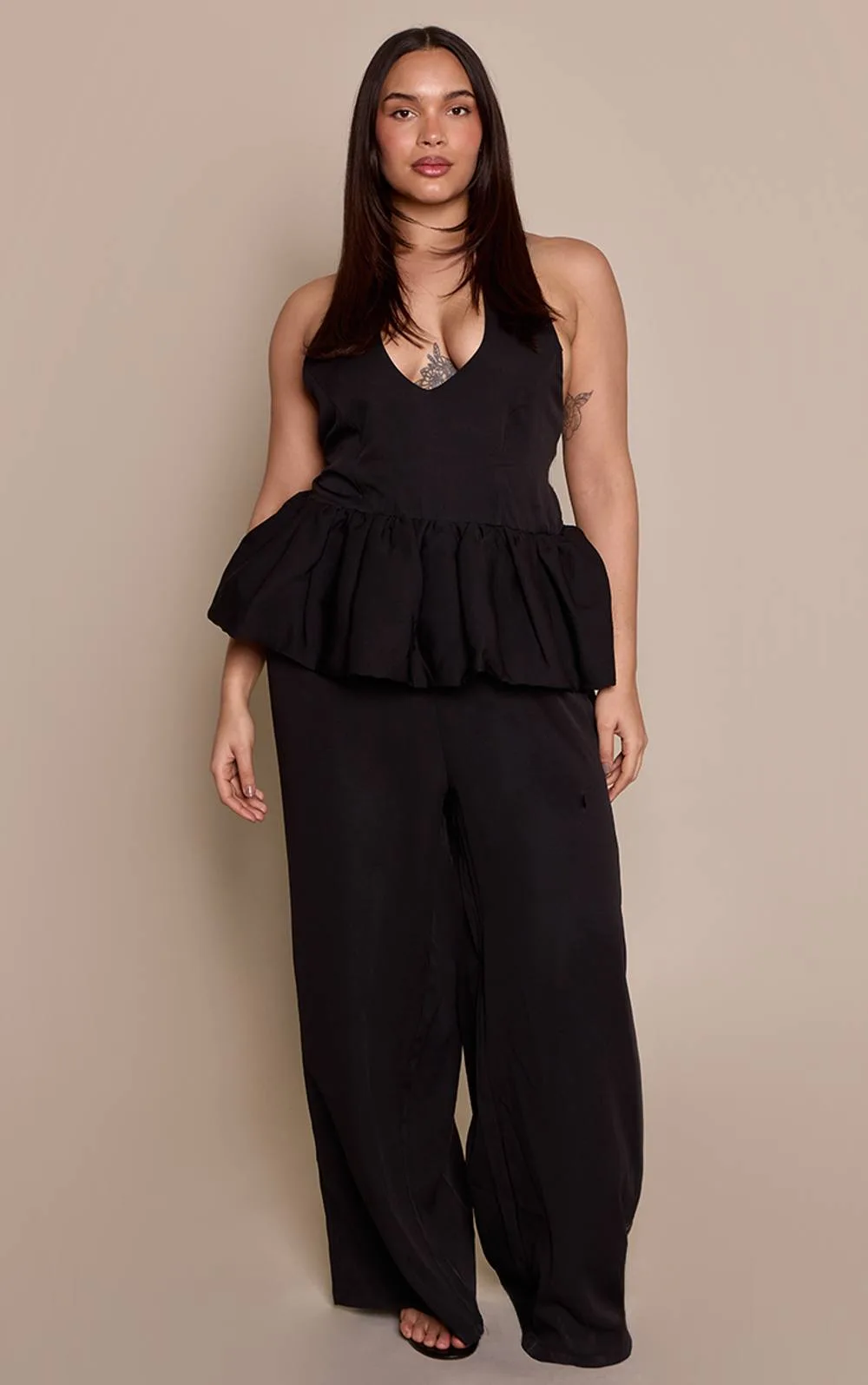 Halterneck Peplum Wide Leg Jumpsuit by PrettyLittleThing