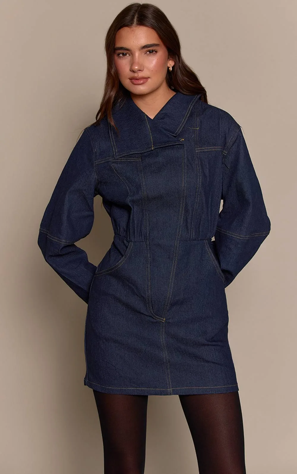 Twill Contrast Stitching Bodycon Dress