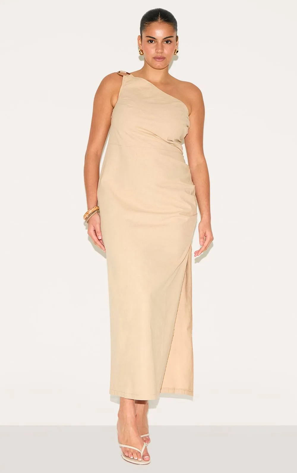 Linen Asymmetric Neckline Maxi Dress