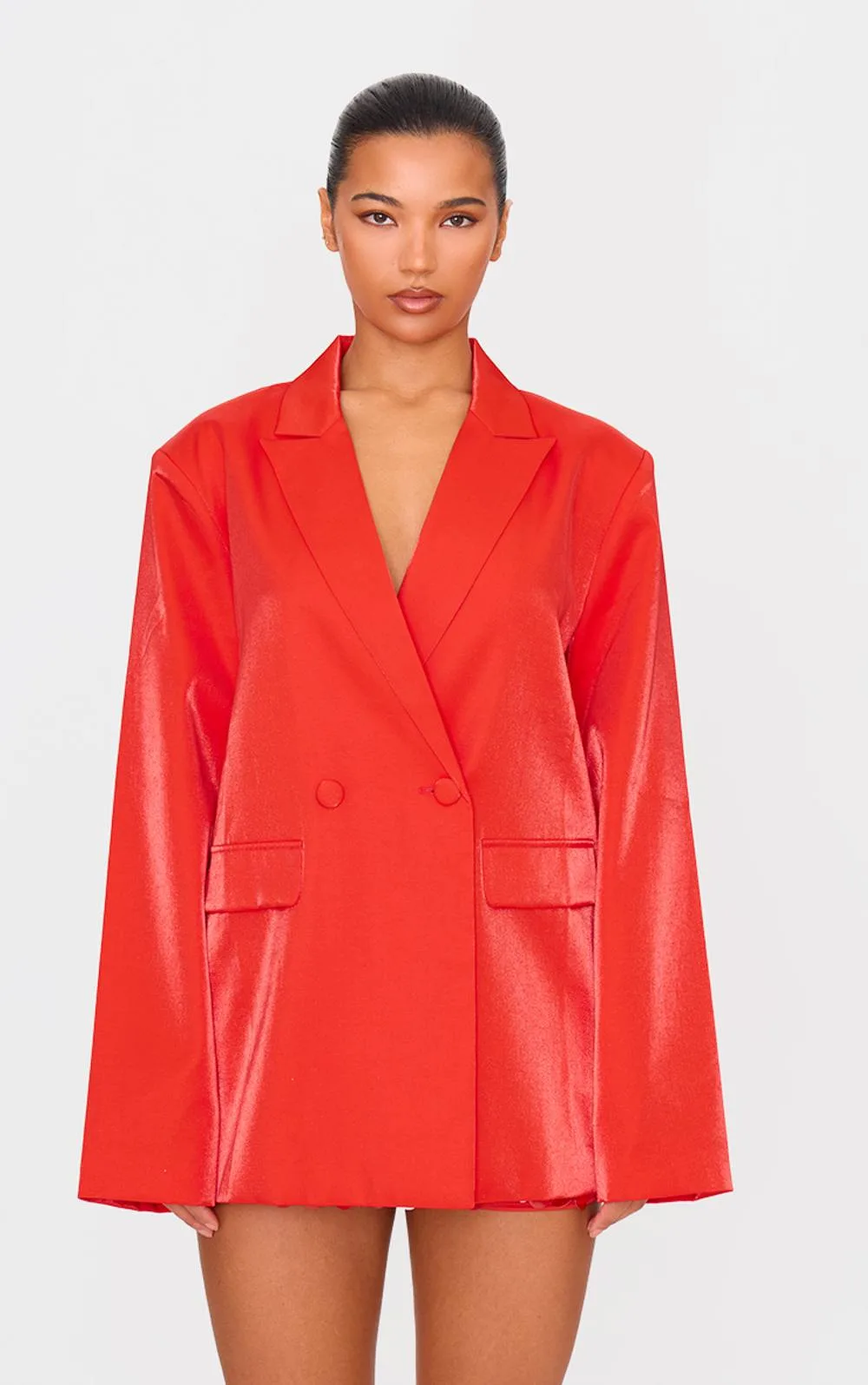 Satin Look Oversized Boxy Blazer by PrettyLittleThing
