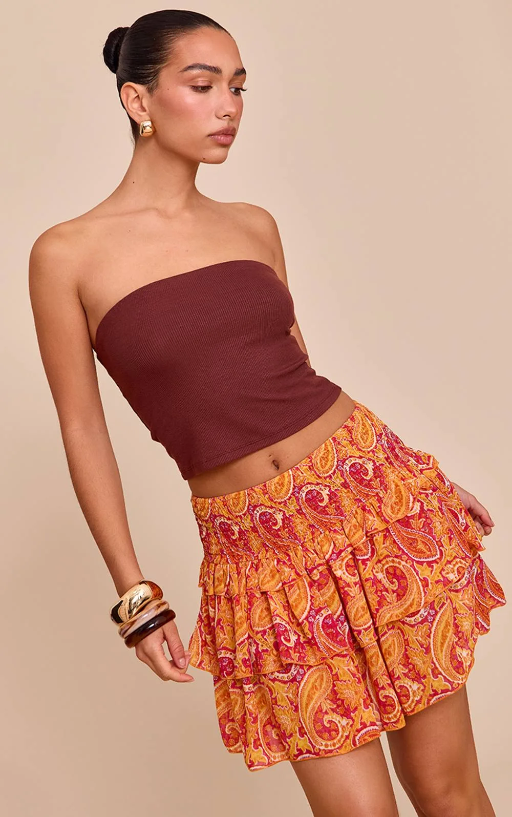 Printed Chiffon Tierred Mini Skirt by PrettyLittleThing