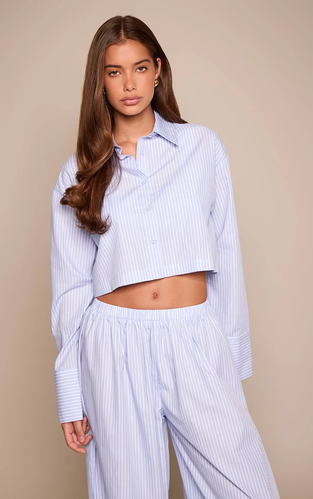 Pinstripe Cropped Shirt Co-Ord by PrettyLittleThing