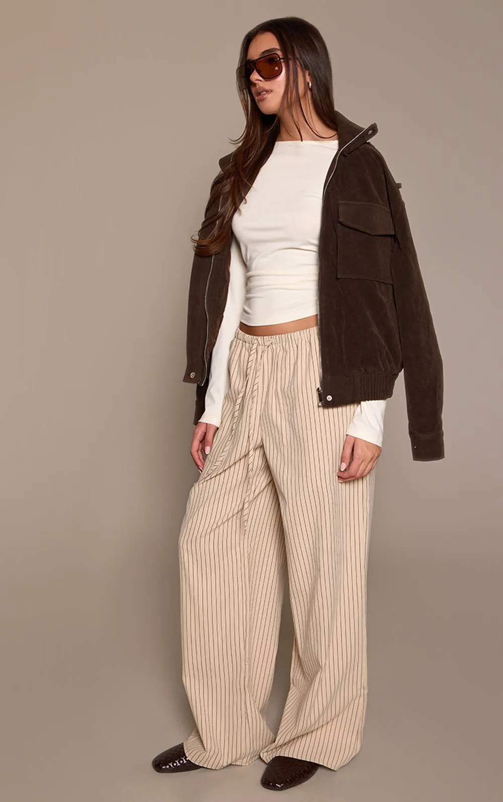Stripe Low Rise Wide Leg Drawstring Trousers by PrettyLittleThing