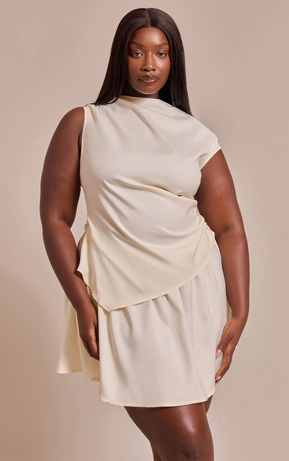 Woven Boat Neck Ruched Detail Shift Dress