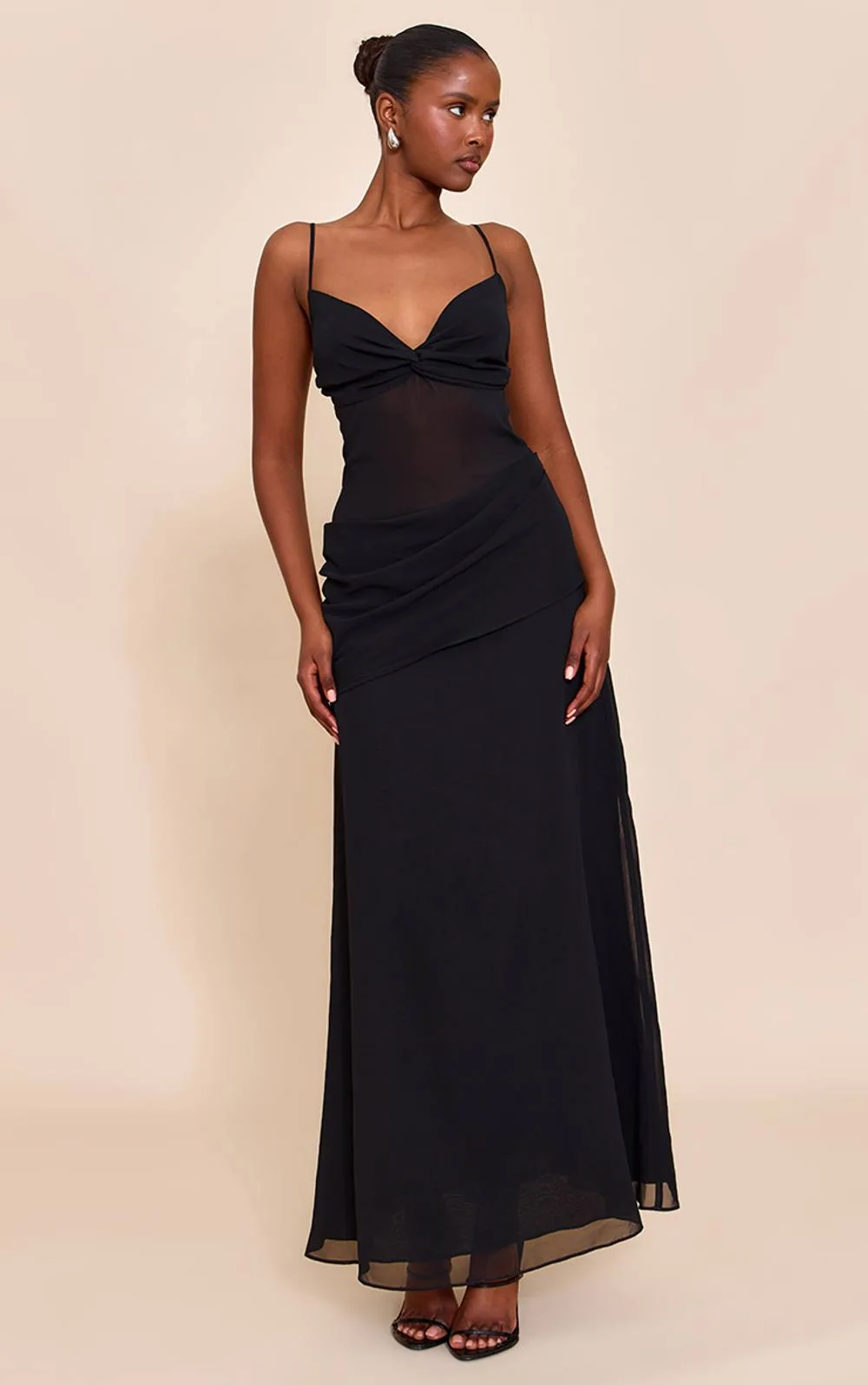 Chiffon Twist Mesh Maxi Dress
