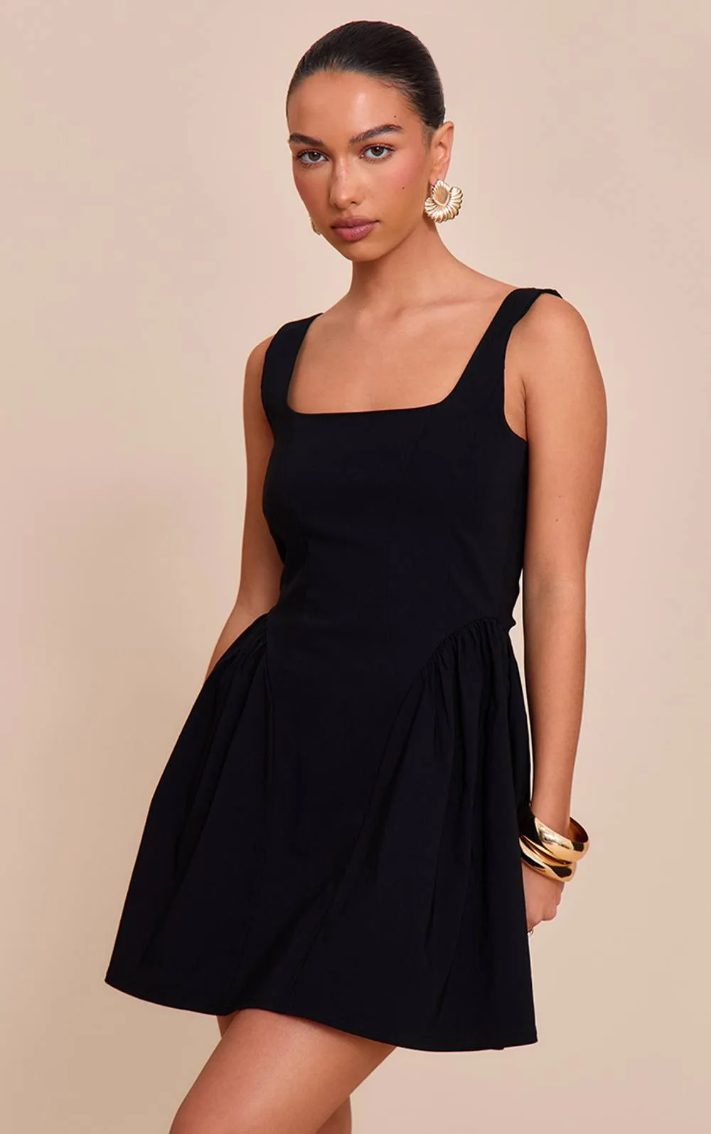 Stretch Woven Scoop Neck Shift Dress